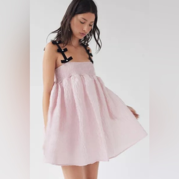 Sister Jane Dresses & Skirts - Bow Strap Babydoll Mini Dress / Pink / XS / Dream Sister Jane / Black bow straps